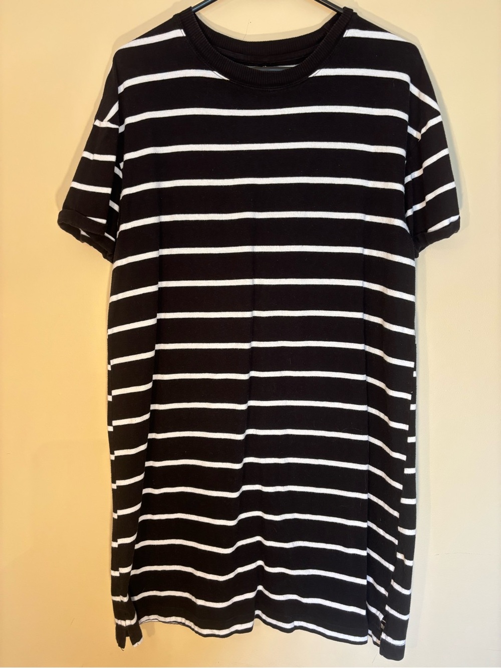Time and Tru Black and White Striped Short Sleeve Crew Tee